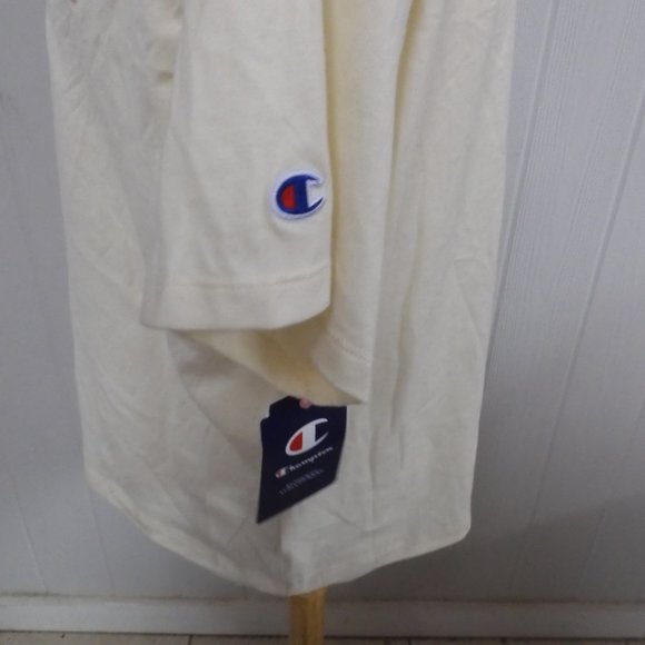 Champion 3X Ivory Cropped Crew Neck Short Sleeve Houndstooth Logo T-Shirt - Picture 3 of 4